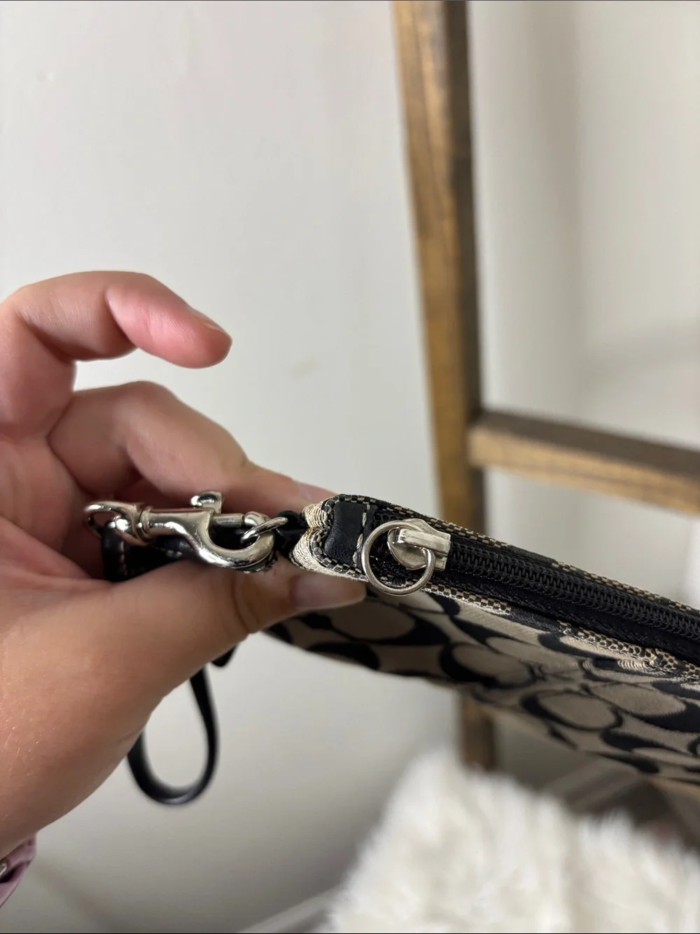 Coach Classic Black and Cream Signature Wristlet
